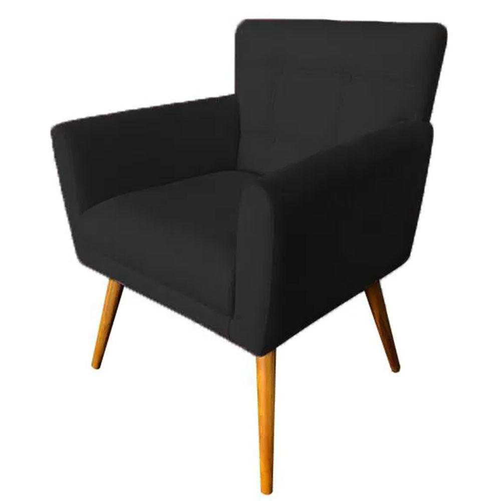 Combo Poltrona Decorativa Onix Mais Puff Redondo Suede Preto - DS Estofados
