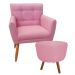 Combo Poltrona Decorativa Onix Mais Puff Redondo Suede Rosa - DS Estofados