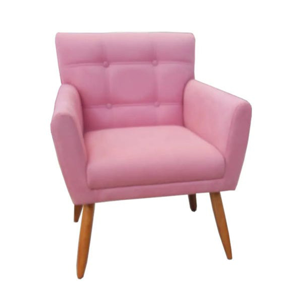 Combo Poltrona Decorativa Onix Mais Puff Redondo Suede Rosa - DS Estofados