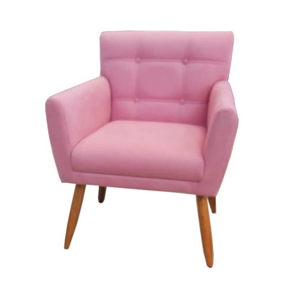 Combo Poltrona Decorativa Onix Mais Puff Redondo Suede Rosa - DS Estofados