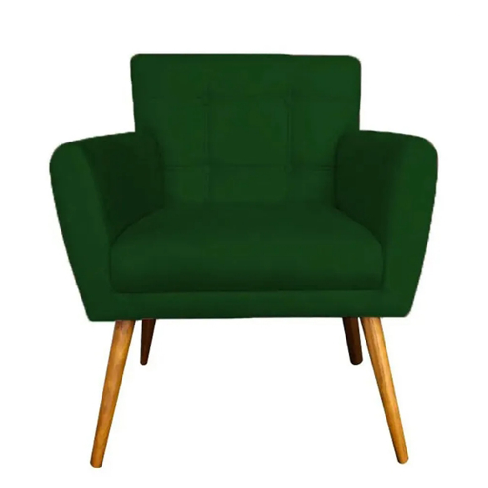 Combo Poltrona Decorativa Onix Mais Puff Redondo Suede Verde - DS Estofados