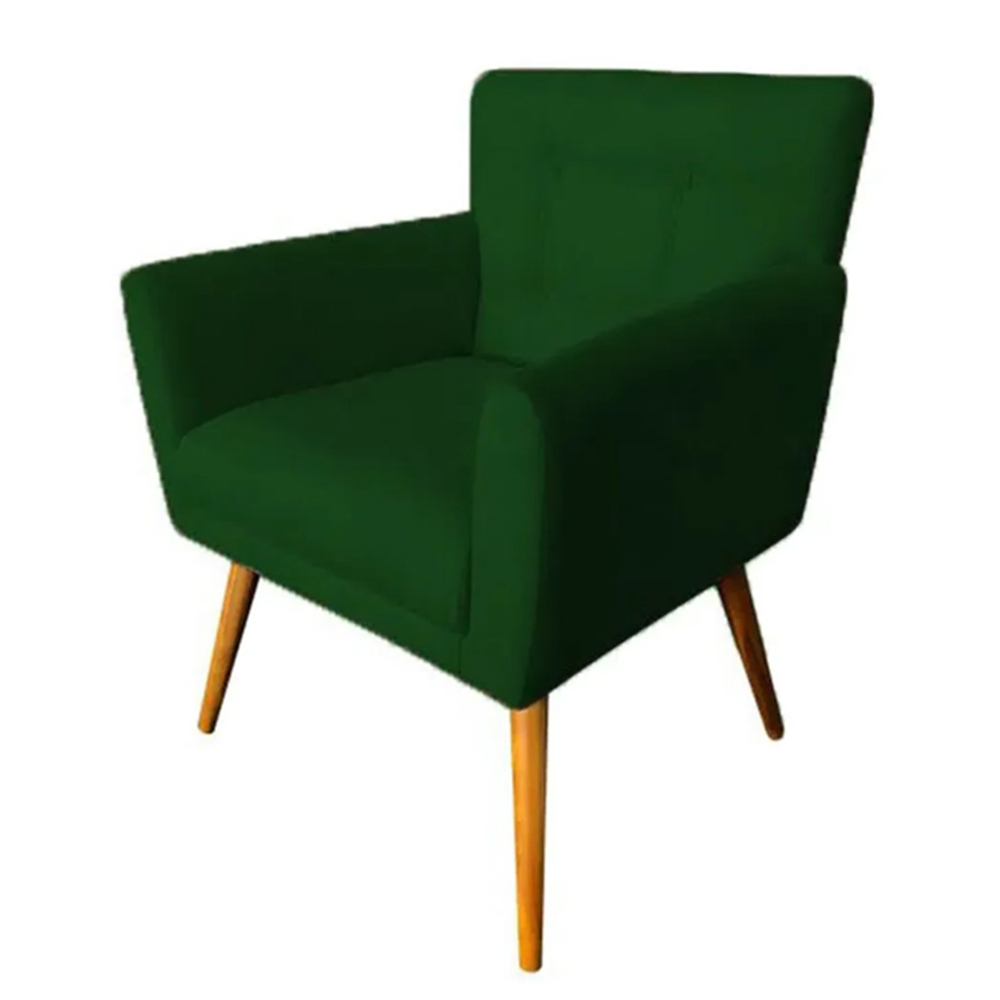 Combo Poltrona Decorativa Onix Mais Puff Redondo Suede Verde - DS Estofados