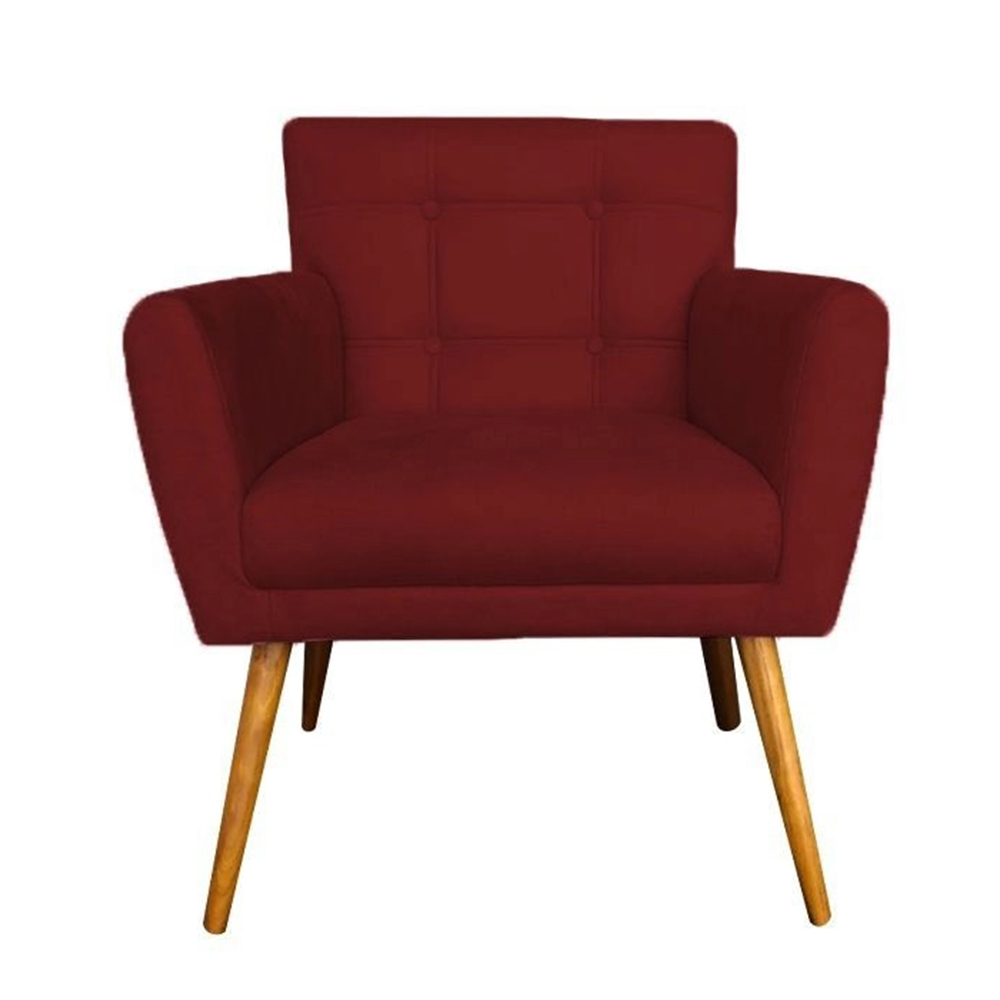 Combo Poltrona Decorativa Onix Mais Puff Redondo Suede Vermelho - DS Estofados