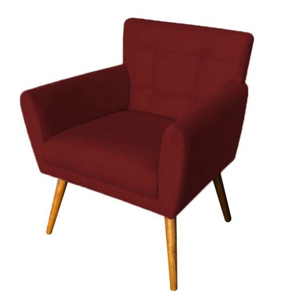 Combo Poltrona Decorativa Onix Mais Puff Redondo Suede Vermelho - DS Estofados