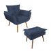 Combo Poltrona Decorativa Opalla Mais Puff Pés Palito Suede Azul Marinho - DS Estofados