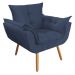 Combo Poltrona Decorativa Opalla Mais Puff Pés Palito Suede Azul Marinho - DS Estofados
