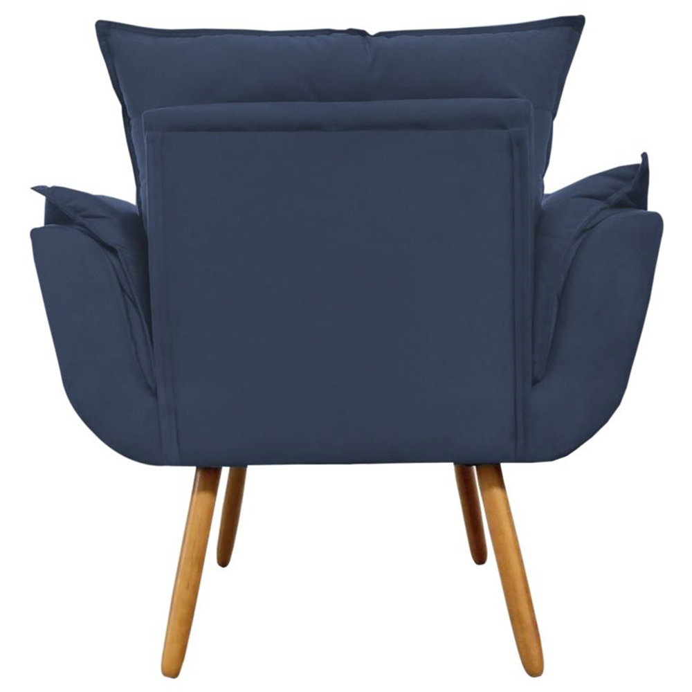 Combo Poltrona Decorativa Opalla Mais Puff Pés Palito Suede Azul Marinho - DS Estofados