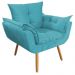 Combo Poltrona Decorativa Opalla Mais Puff Pés Palito Suede Azul Turquesa - DS Estofados