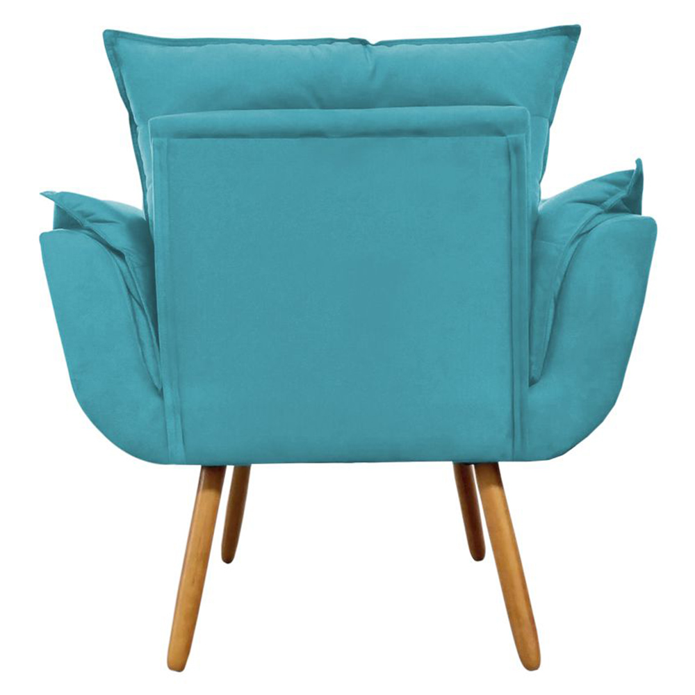 Combo Poltrona Decorativa Opalla Mais Puff Pés Palito Suede Azul Turquesa - DS Estofados
