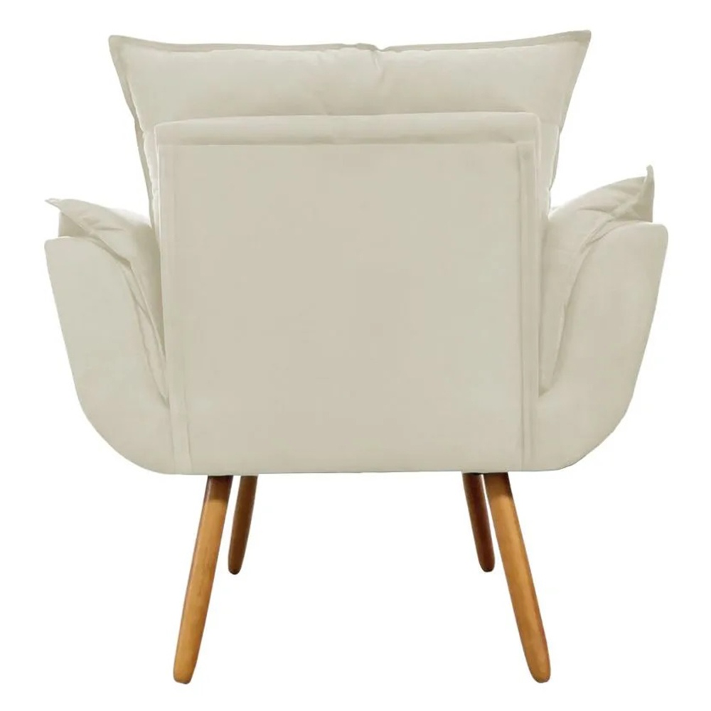 Combo Poltrona Decorativa Opalla Mais Puff Pés Palito Suede Bege - DS Estofados