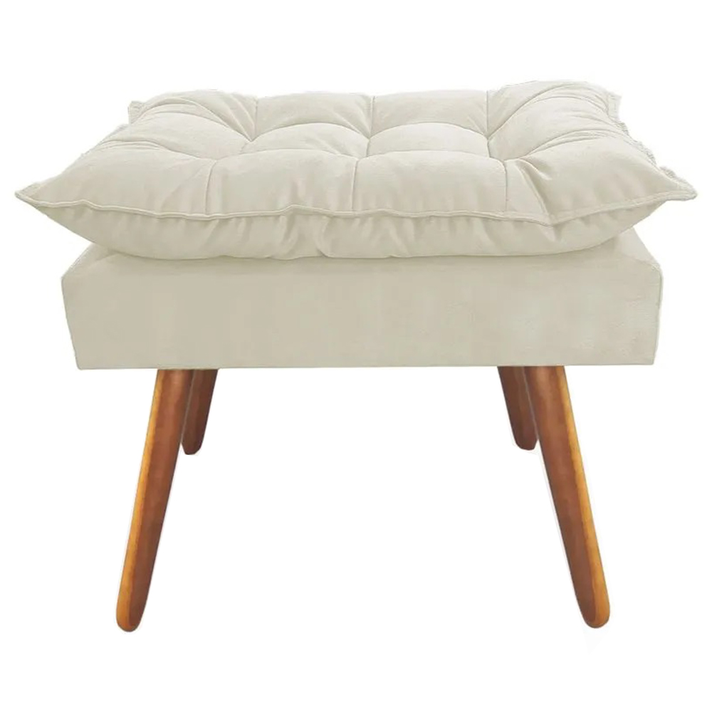 Combo Poltrona Decorativa Opalla Mais Puff Pés Palito Suede Bege - DS Estofados