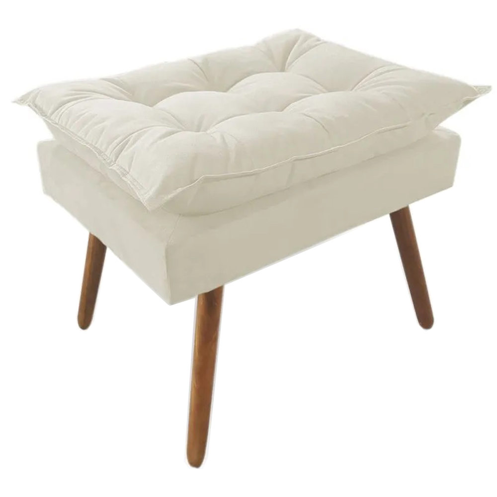 Combo Poltrona Decorativa Opalla Mais Puff Pés Palito Suede Bege - DS Estofados