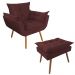 Combo Poltrona Decorativa Opalla Mais Puff Pés Palito Suede Bordô - DS Estofados