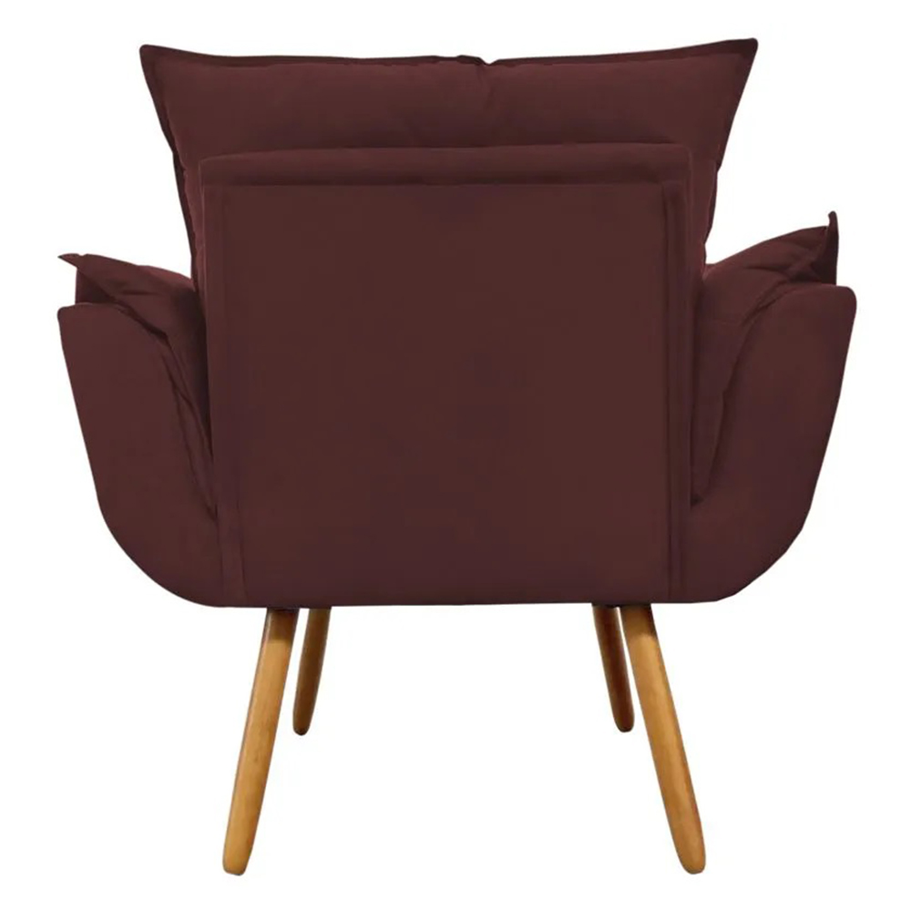 Combo Poltrona Decorativa Opalla Mais Puff Pés Palito Suede Bordô - DS Estofados