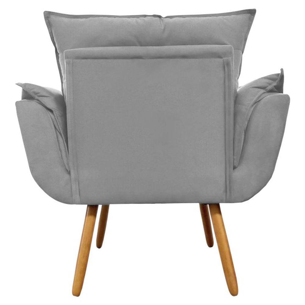 Combo Poltrona Decorativa Opalla Mais Puff Pés Palito Suede Cinza - DS Estofados