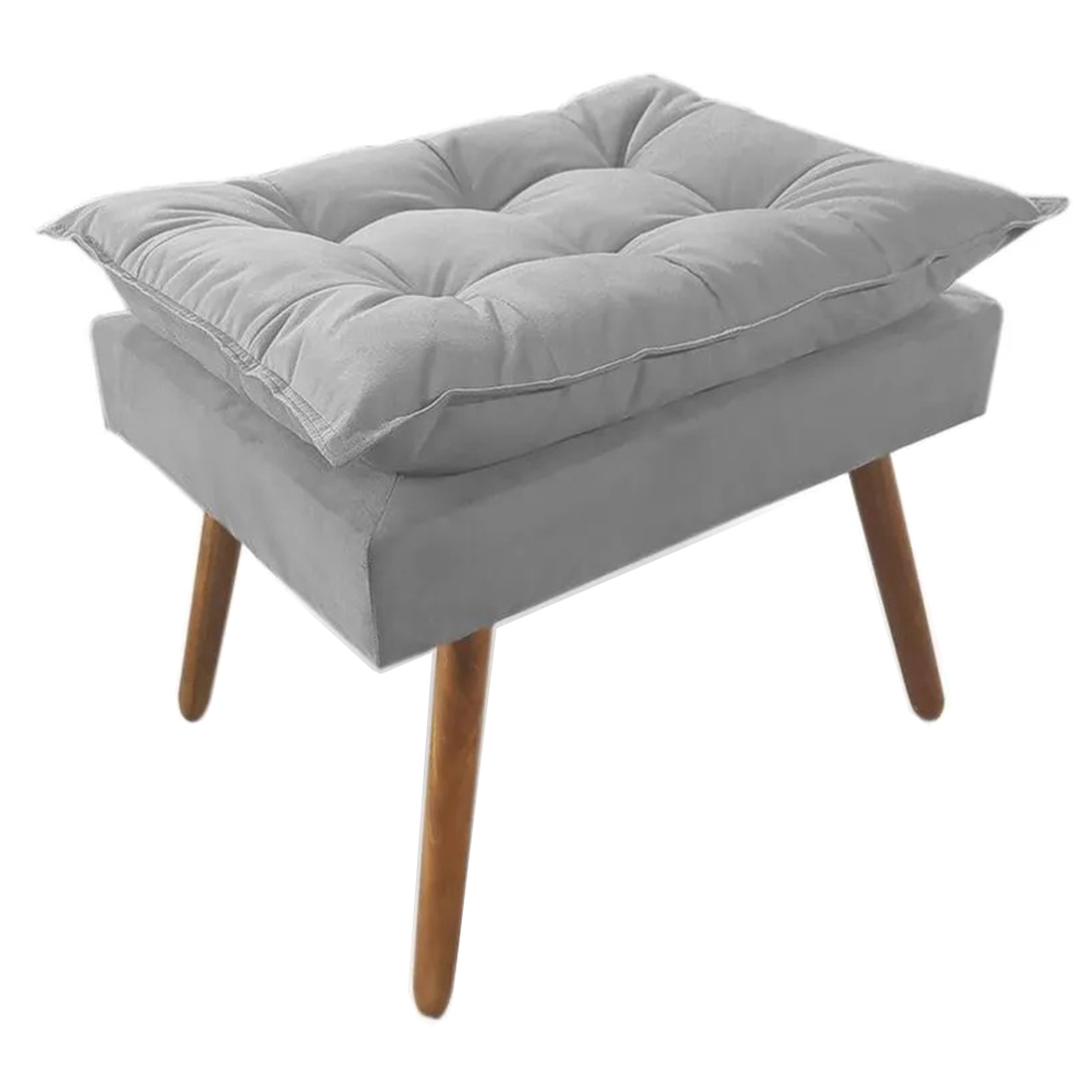Combo Poltrona Decorativa Opalla Mais Puff Pés Palito Suede Cinza - DS Estofados
