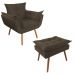 Combo Poltrona Decorativa Opalla Mais Puff Pés Palito Suede Marrom - DS Estofados