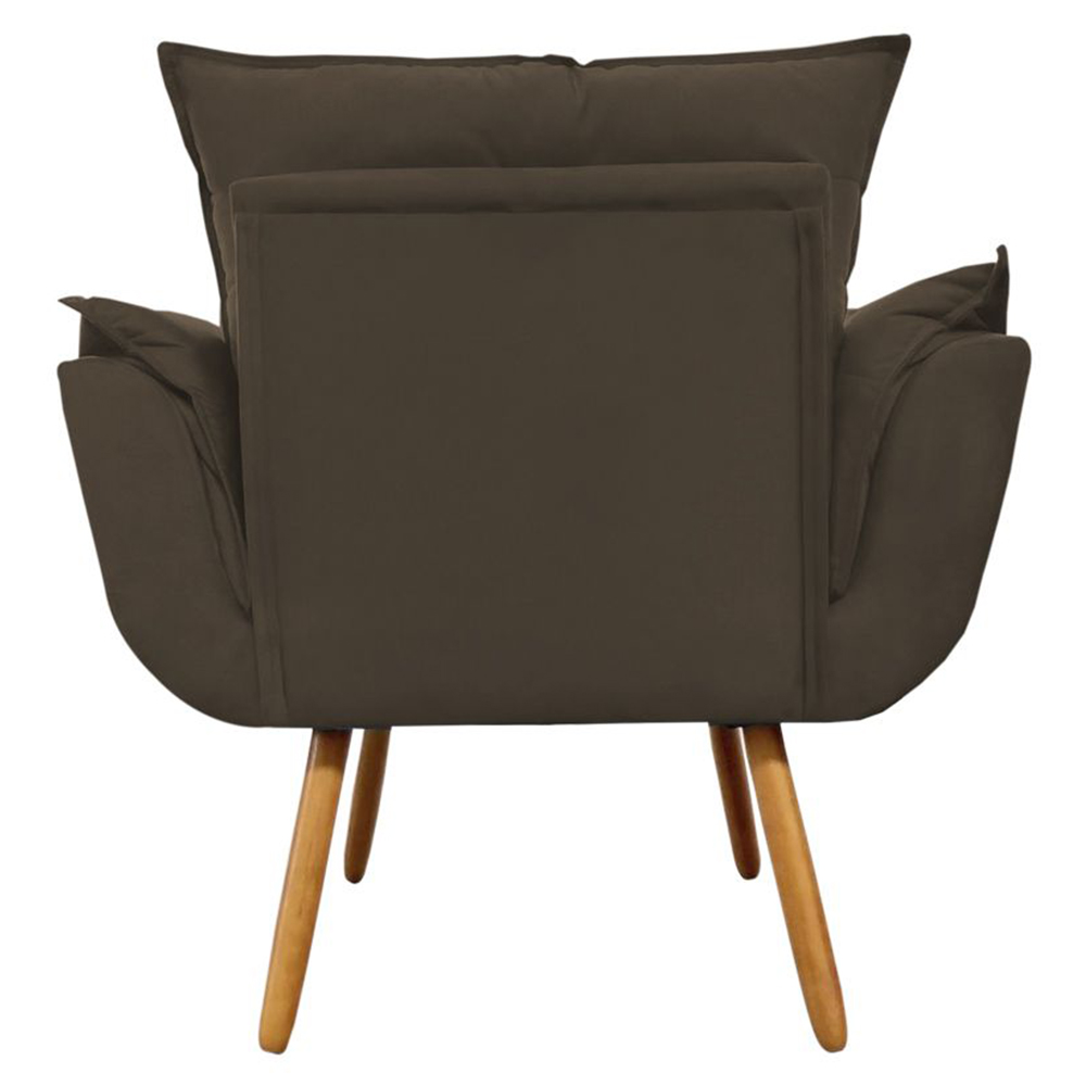Combo Poltrona Decorativa Opalla Mais Puff Pés Palito Suede Marrom - DS Estofados