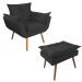 Combo Poltrona Decorativa Opalla Mais Puff Pés Palito Suede Preto - DS Estofados