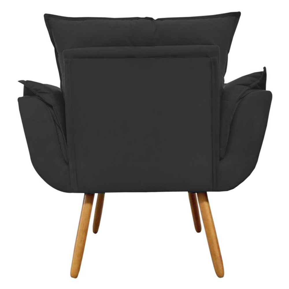 Combo Poltrona Decorativa Opalla Mais Puff Pés Palito Suede Preto - DS Estofados
