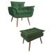 Combo Poltrona Decorativa Opalla Mais Puff Pés Palito Suede Verde - DS Estofados