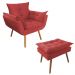 Combo Poltrona Decorativa Opalla Mais Puff Pés Palito Suede Vermelho - DS Estofados
