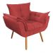 Combo Poltrona Decorativa Opalla Mais Puff Pés Palito Suede Vermelho - DS Estofados