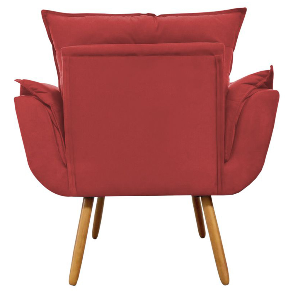 Combo Poltrona Decorativa Opalla Mais Puff Pés Palito Suede Vermelho - DS Estofados