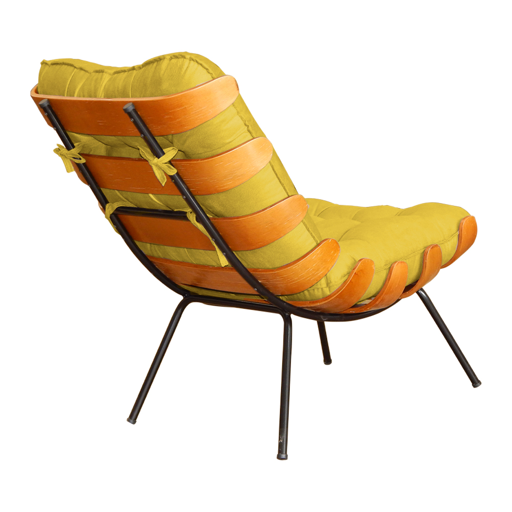 Combo Poltrona Decorativa mais Puff Costela Suede Amarelo