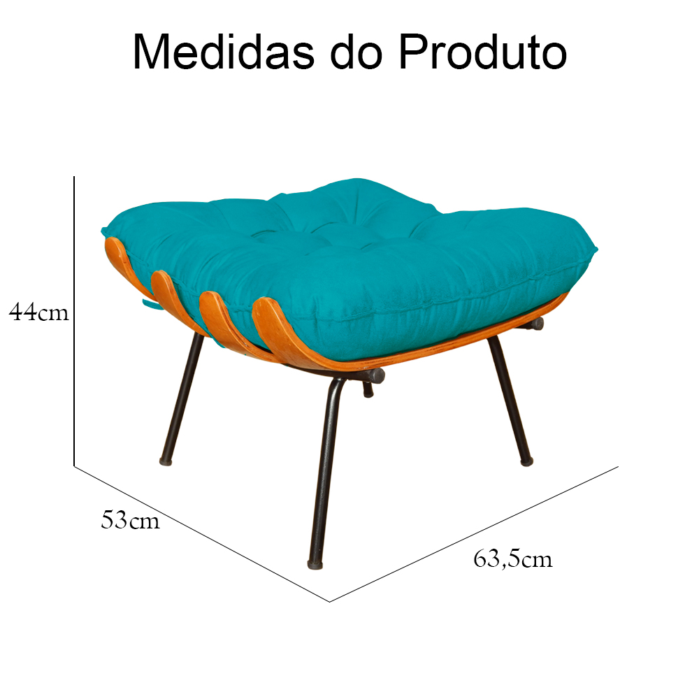 Combo Poltrona Decorativa mais Puff Costela Suede Azul Turquesa - DS Estofados