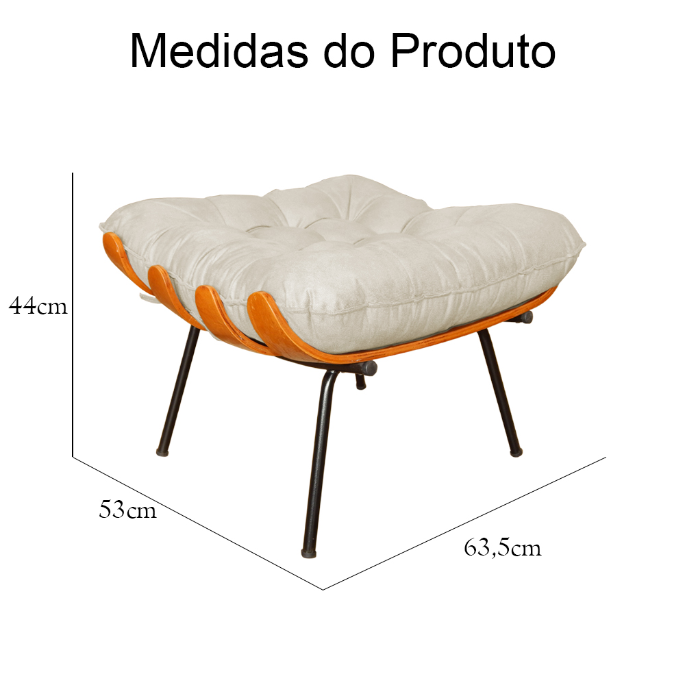 Combo Poltrona Decorativa mais Puff Costela Suede Bege - DS Estofados