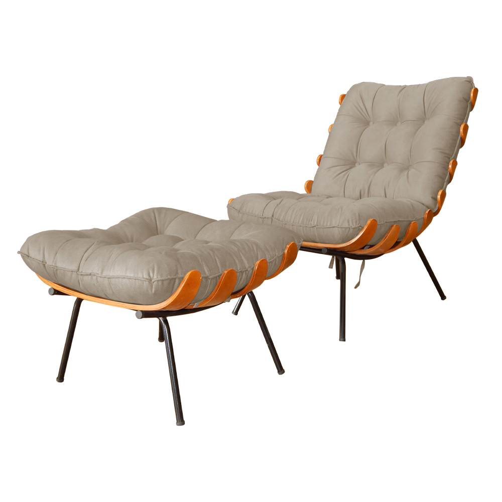 Combo Poltrona Decorativa mais Puff Costela Suede Capuccino - DS Estofados