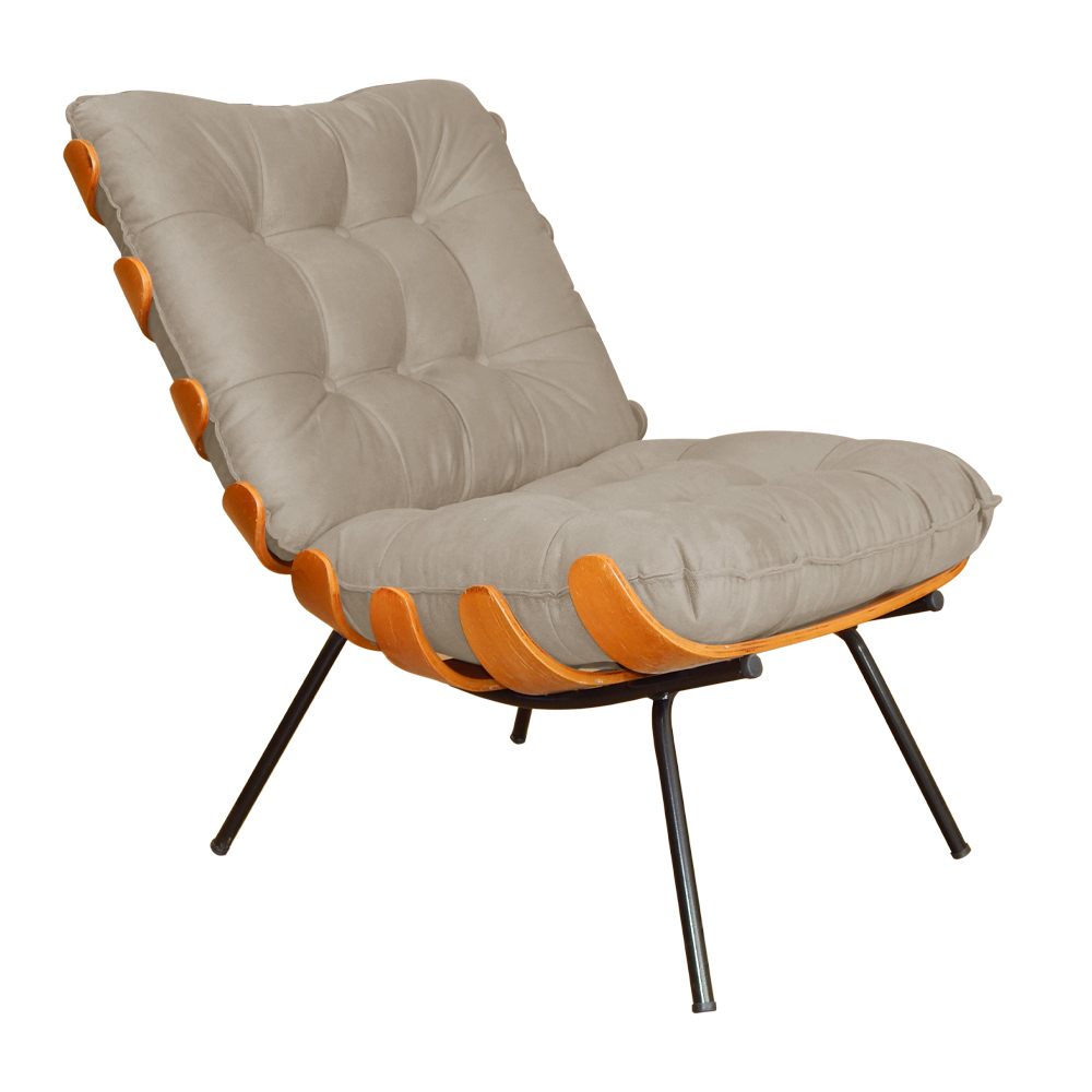 Combo Poltrona Decorativa mais Puff Costela Suede Capuccino - DS Estofados