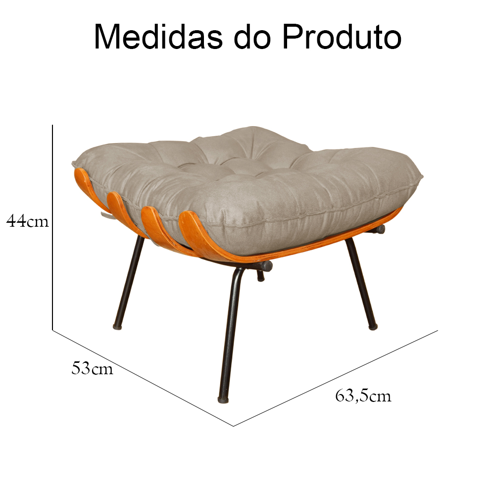Combo Poltrona Decorativa mais Puff Costela Suede Capuccino - DS Estofados