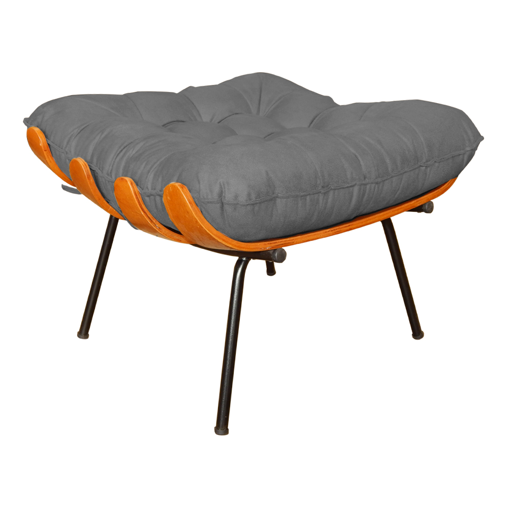Combo Poltrona Decorativa mais Puff Costela Suede Cinza - DS Estofados