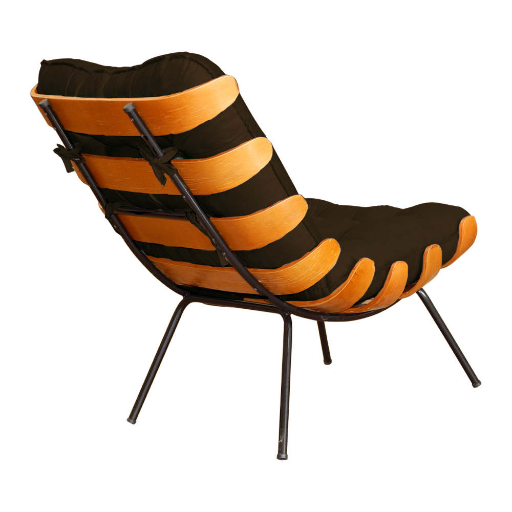 Combo Poltrona Decorativa mais Puff Costela Suede Marrom - DS Estofados