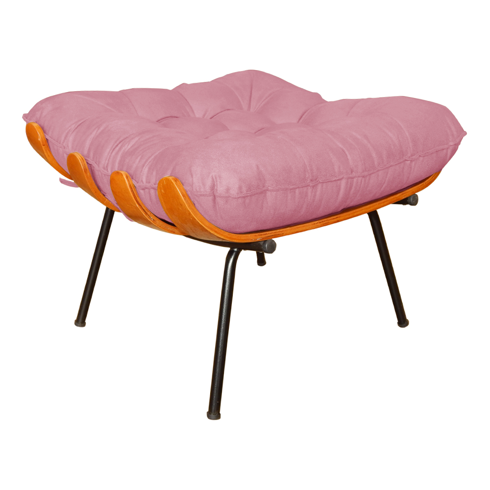 Combo Poltrona Decorativa mais Puff Costela Suede Rosa