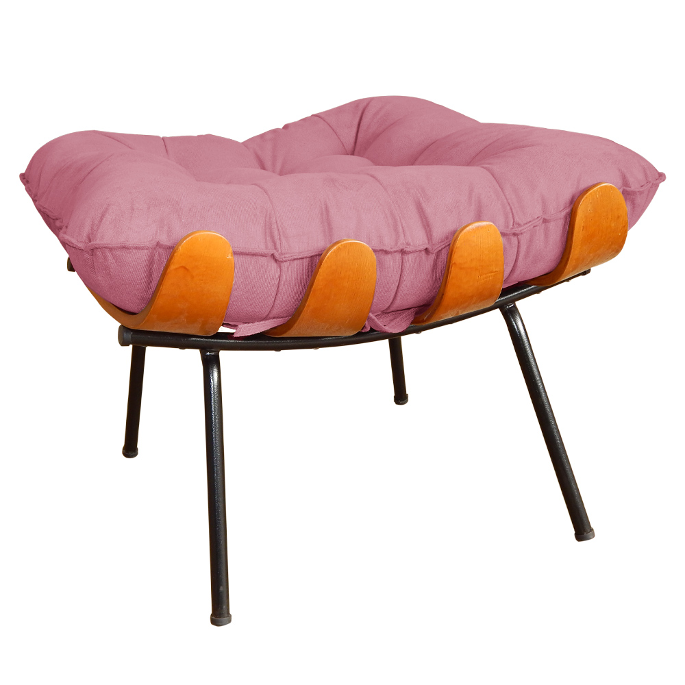 Combo Poltrona Decorativa mais Puff Costela Suede Rosa