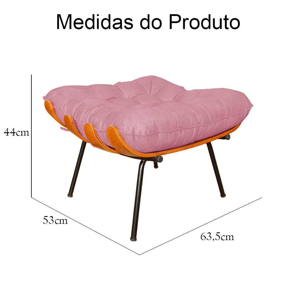 Combo Poltrona Decorativa mais Puff Costela Suede Rosa