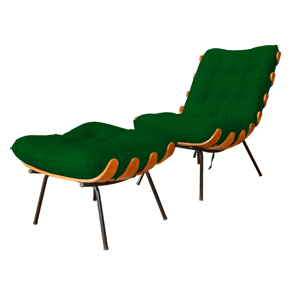 Combo Poltrona Decorativa mais Puff Costela Suede Verde - DS Estofados