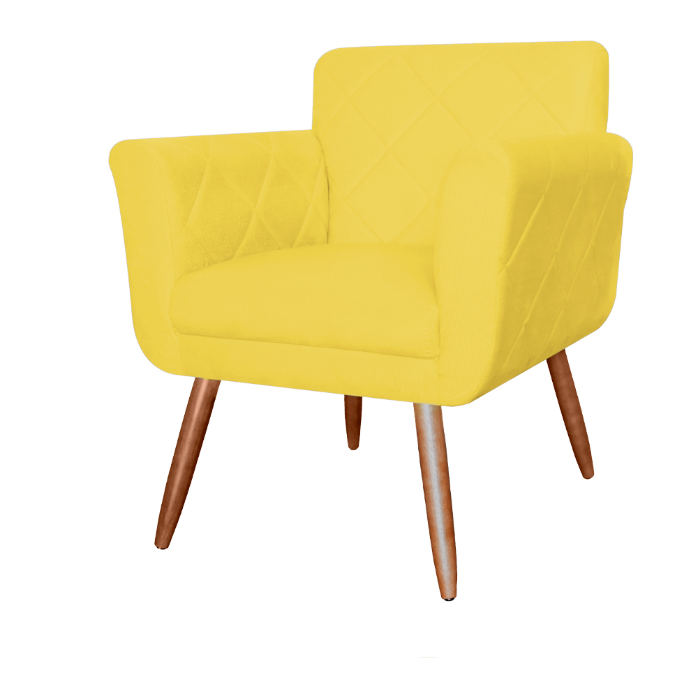 Combo Poltrona mais Puff Isabela em Tressê Pés Palito Suede Amarelo
