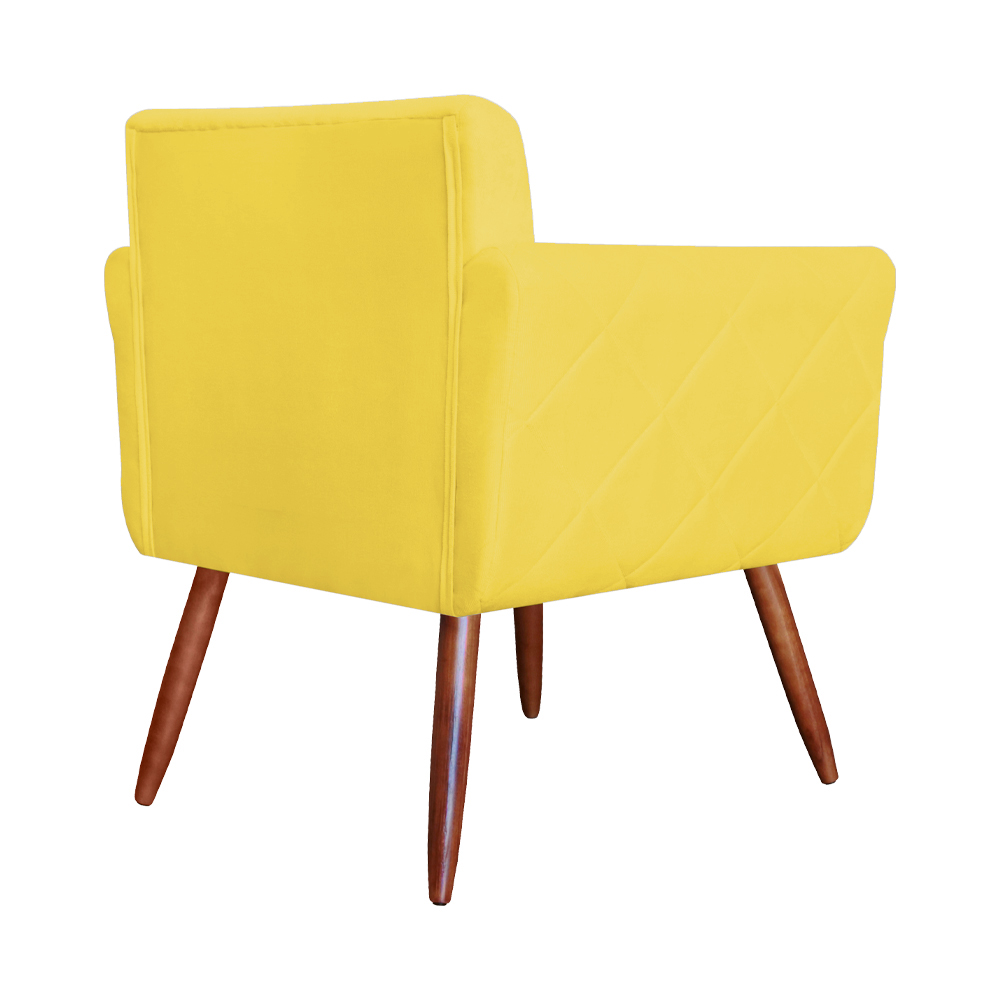 Combo Poltrona mais Puff Isabela em Tressê Pés Palito Suede Amarelo