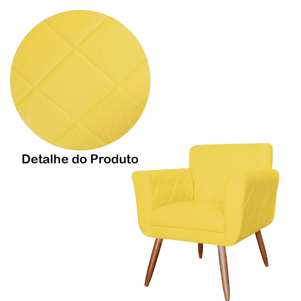 Combo Poltrona mais Puff Isabela em Tressê Pés Palito Suede Amarelo