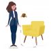 Combo Poltrona mais Puff Isabela em Tressê Pés Palito Suede Amarelo