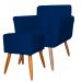 Combo Poltrona mais Puff Isabela em Tressê Pés Palito Suede Azul Marinho