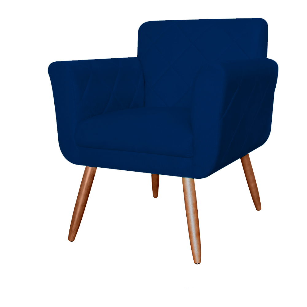 Combo Poltrona mais Puff Isabela em Tressê Pés Palito Suede Azul Marinho