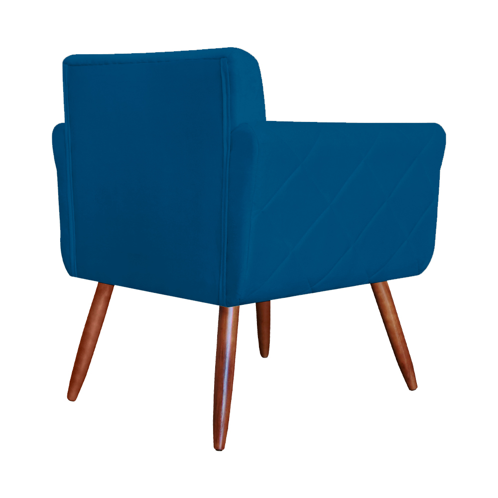 Combo Poltrona mais Puff Isabela em Tressê Pés Palito Suede Azul Royal