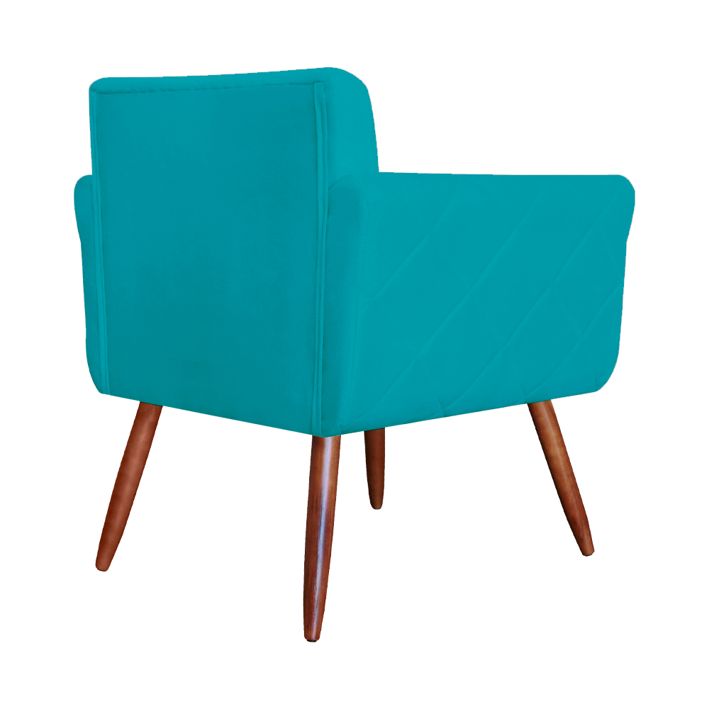Combo Poltrona mais Puff Isabela em Tressê Pés Palito Suede Azul Turquesa