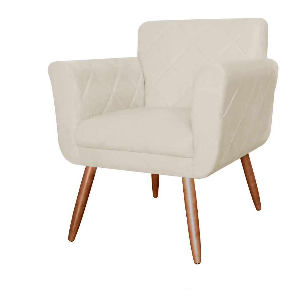 Combo Poltrona mais Puff Isabela em Tressê Pés Palito Suede Bege