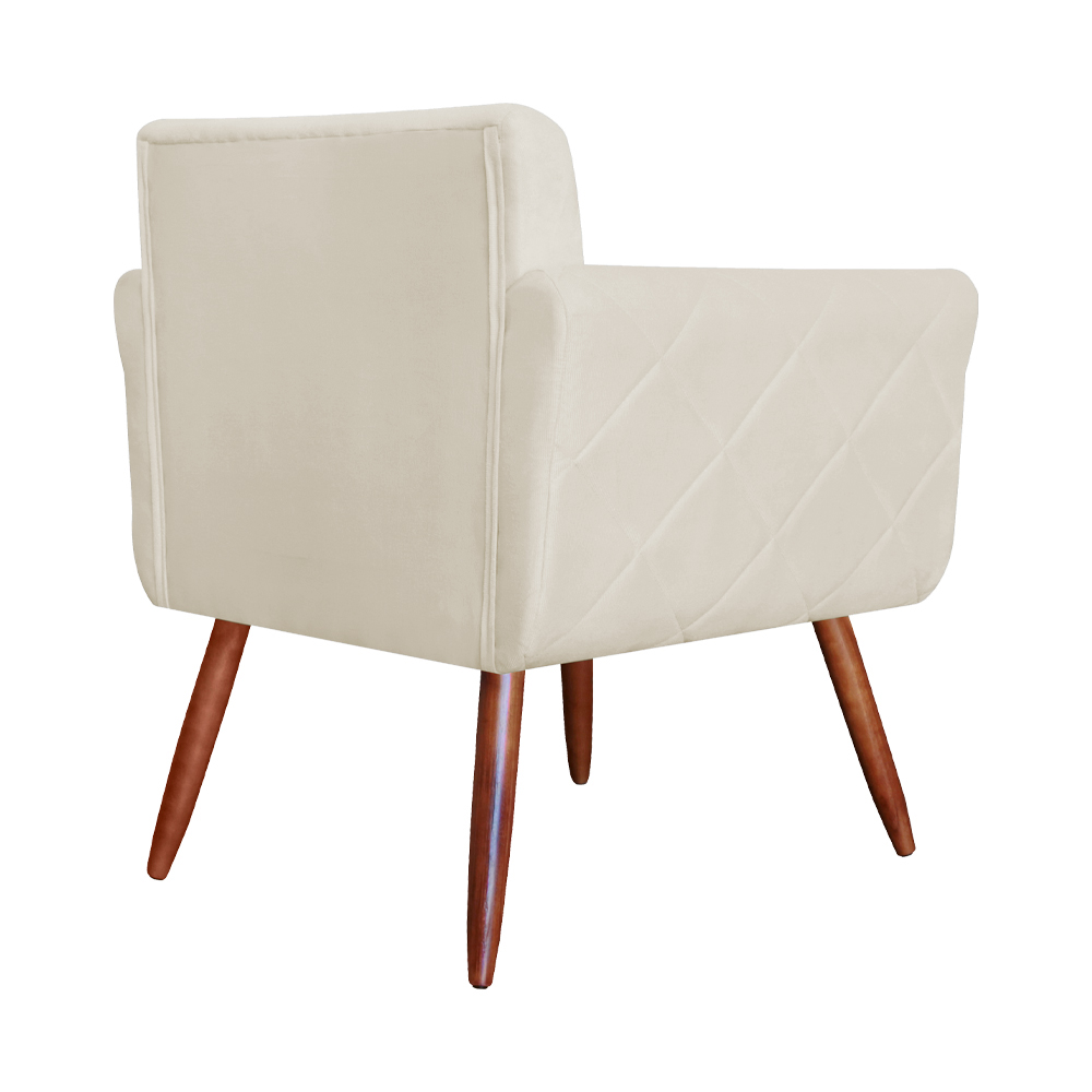 Combo Poltrona mais Puff Isabela em Tressê Pés Palito Suede Bege